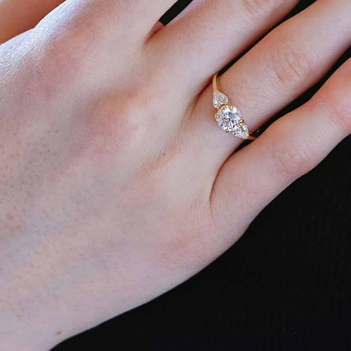 1.50CTW 3-Stone Round Heart CZ 14K Yellow Gold Engagement Ring