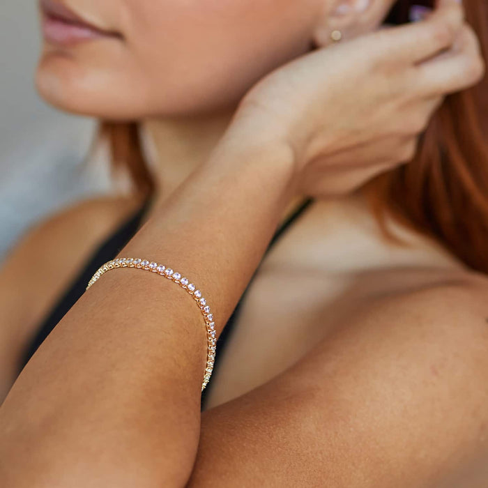 4.5CTW CZ 3mm 14K Yellow White Gold Tennis Bracelet 7"