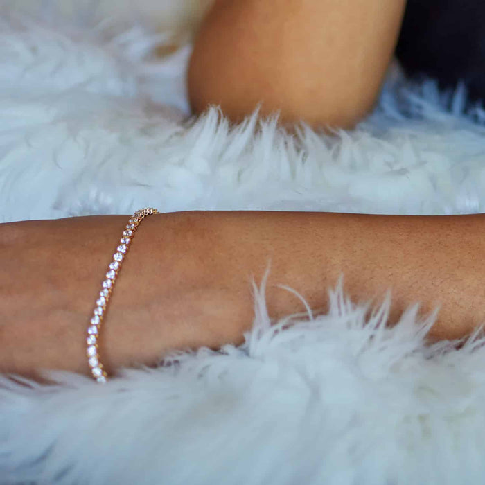 4.5CTW CZ 3mm 14K Yellow White Gold Tennis Bracelet 7"