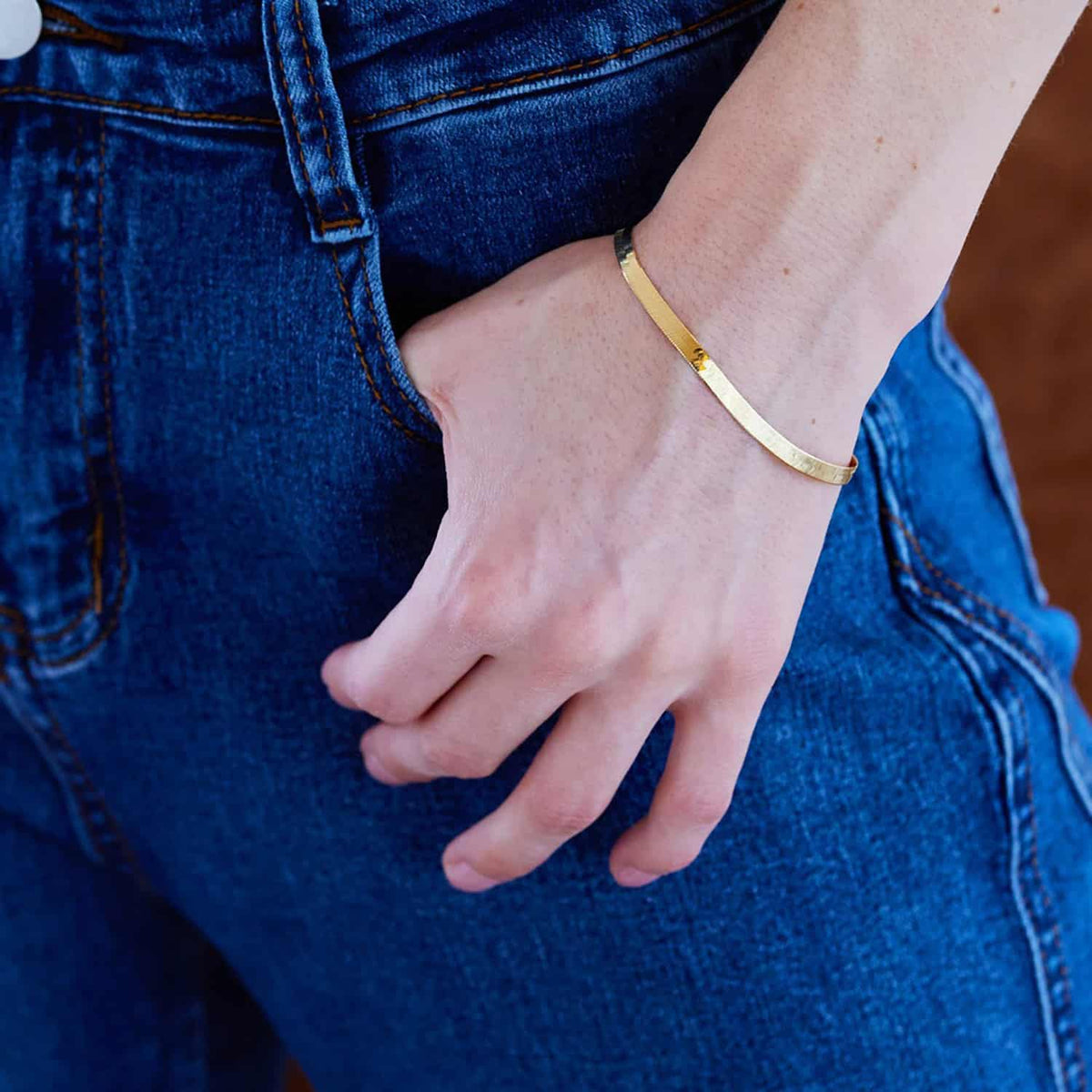 14K Yellow Gold 5mm Imperial Herringbone Bracelet (Solid Links) 7"-8"
