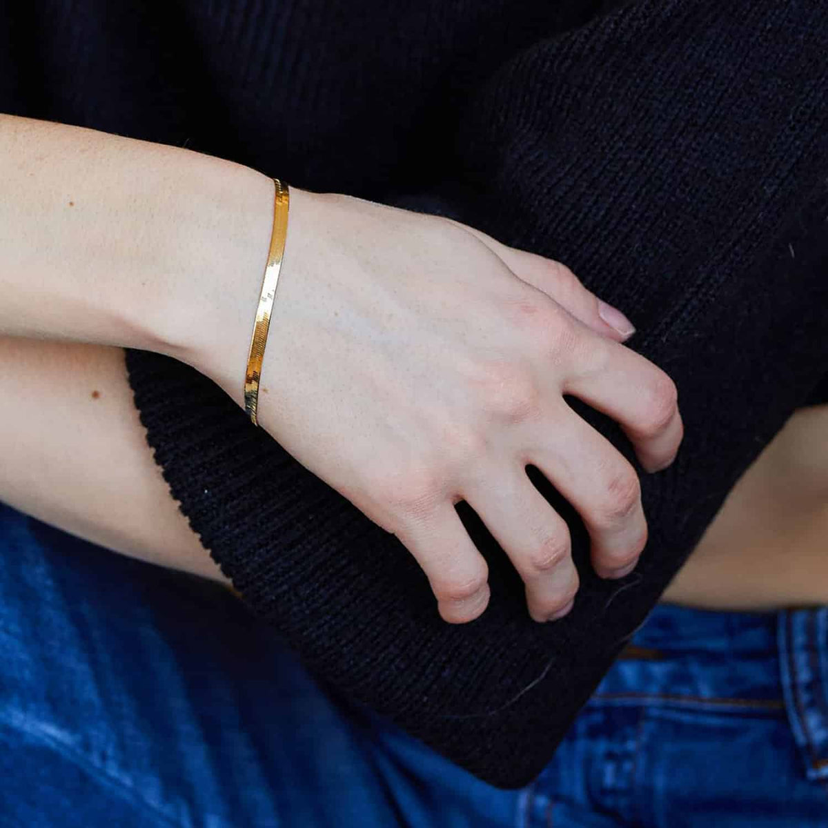14K Gold 4mm Herringbone Bracelet (Solid Links) 7"-8"