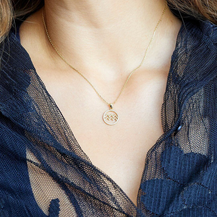 18K Gold Over Silver CZ Zodiac Pendant Necklace 16" - 18" Adj - WJD Exclusives
