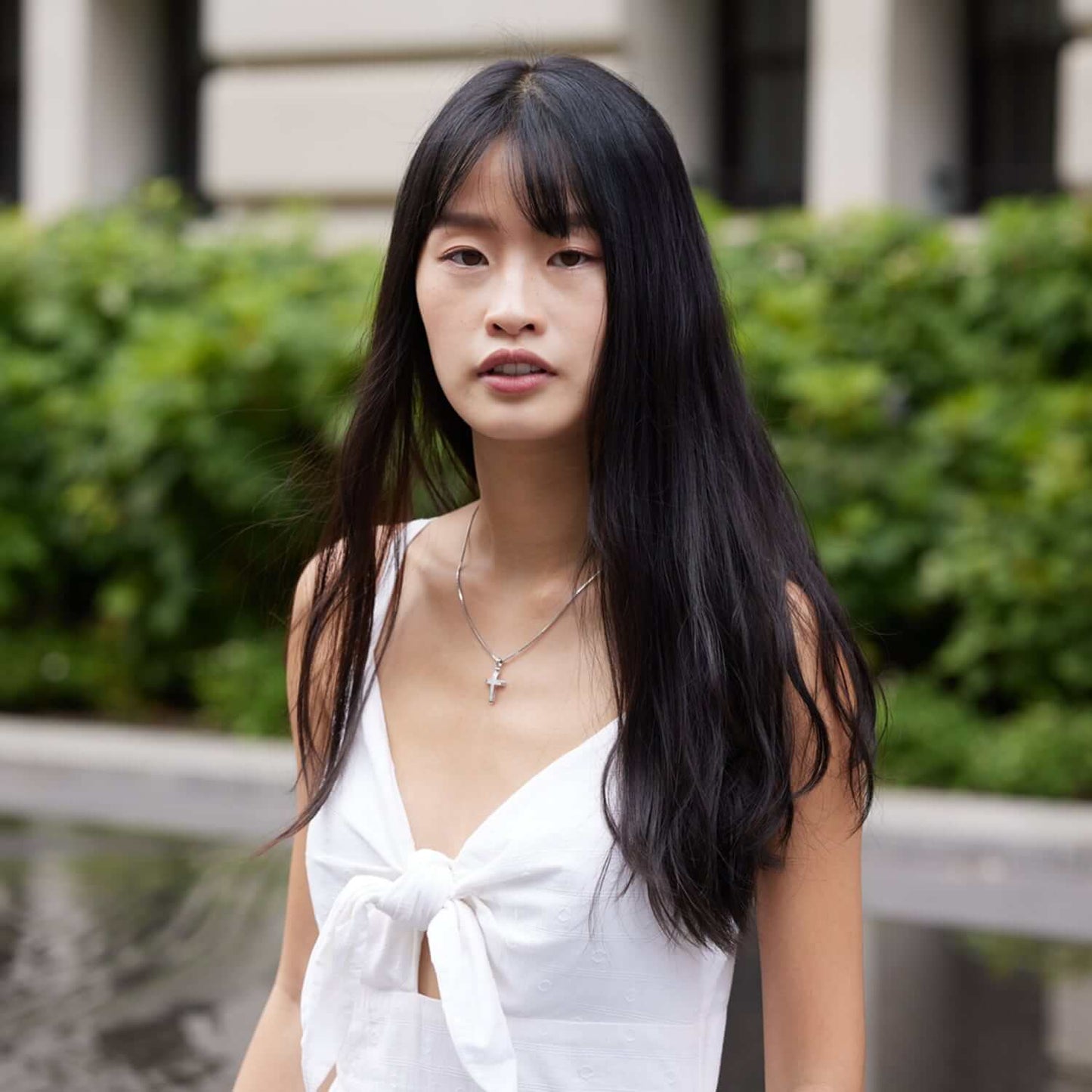 0.13CTW Natural Diamond 14K White Gold Cross Pendant 1.1"