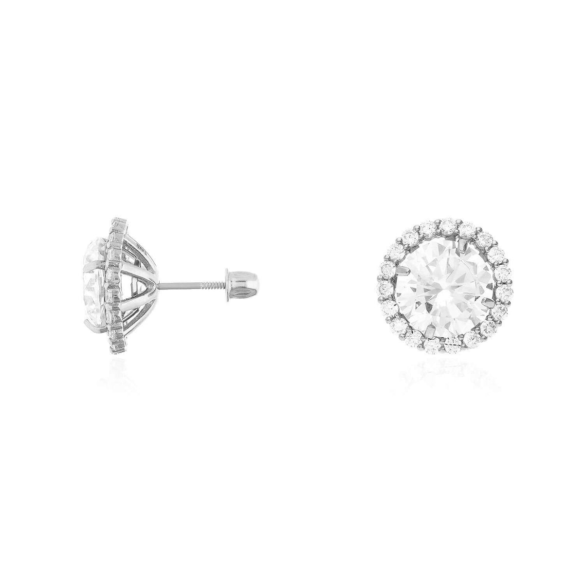 Real 14K Gold White Halo CZ Earrings Jackets And Studs