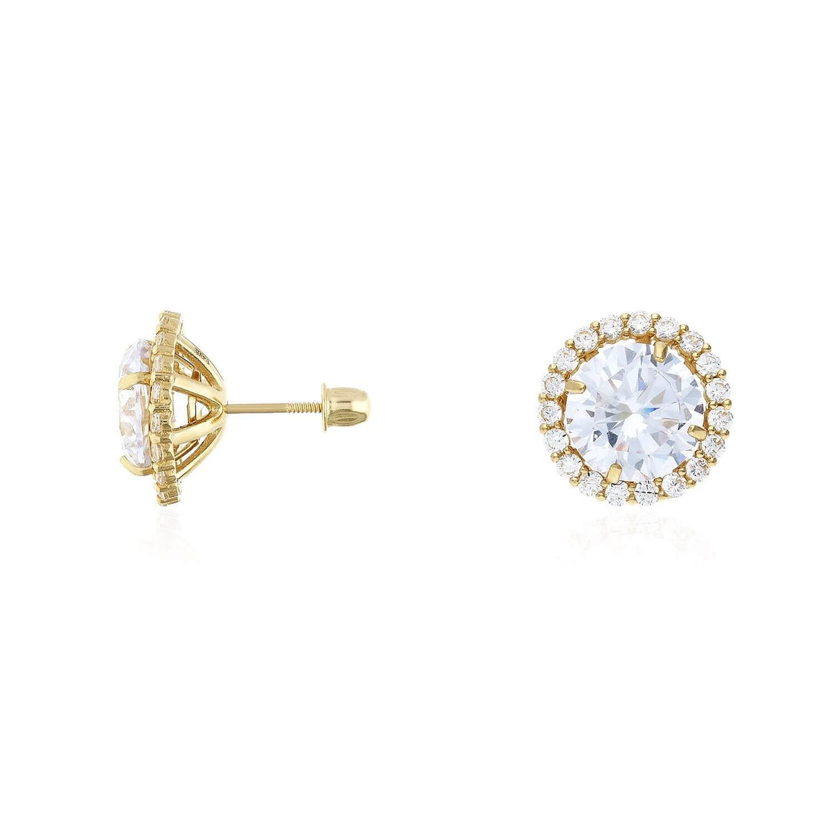 14K Gold CZ Halo Earring Jackets And Studs