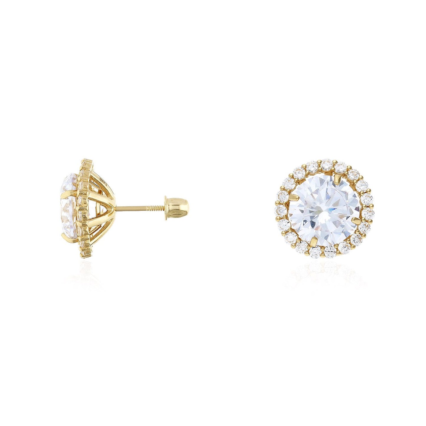 14K Real Gold CZ Halo Earring Jackets And Studs
