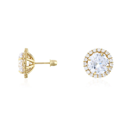 14K Real Gold CZ Halo Earring Jackets And Studs