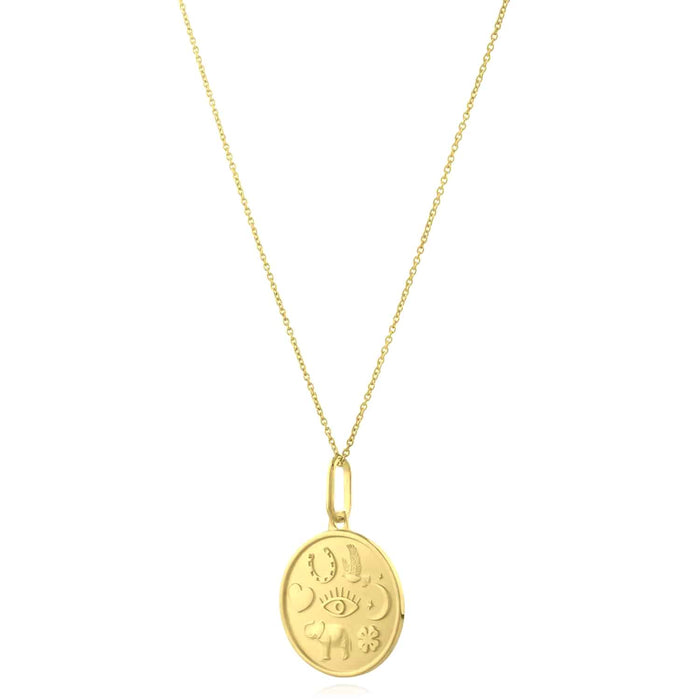 14K Gold 18" Cable Chain with Satin Finish Lucky Pendant - WJD Exclusives