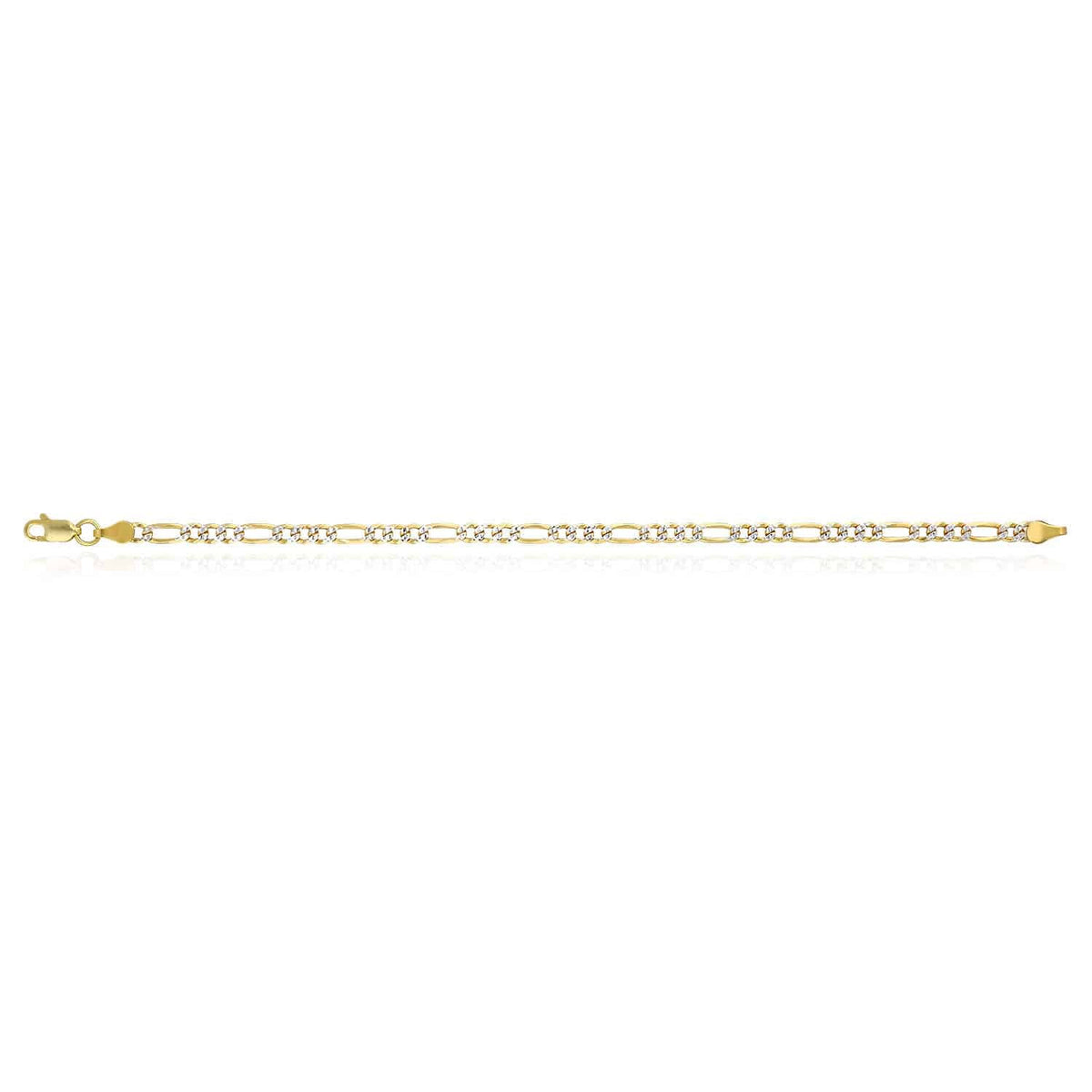 14K Gold Over Silver 3.5mm Diamond-Cut Pave Figaro Bracelet (Solid Links) 7"-9"