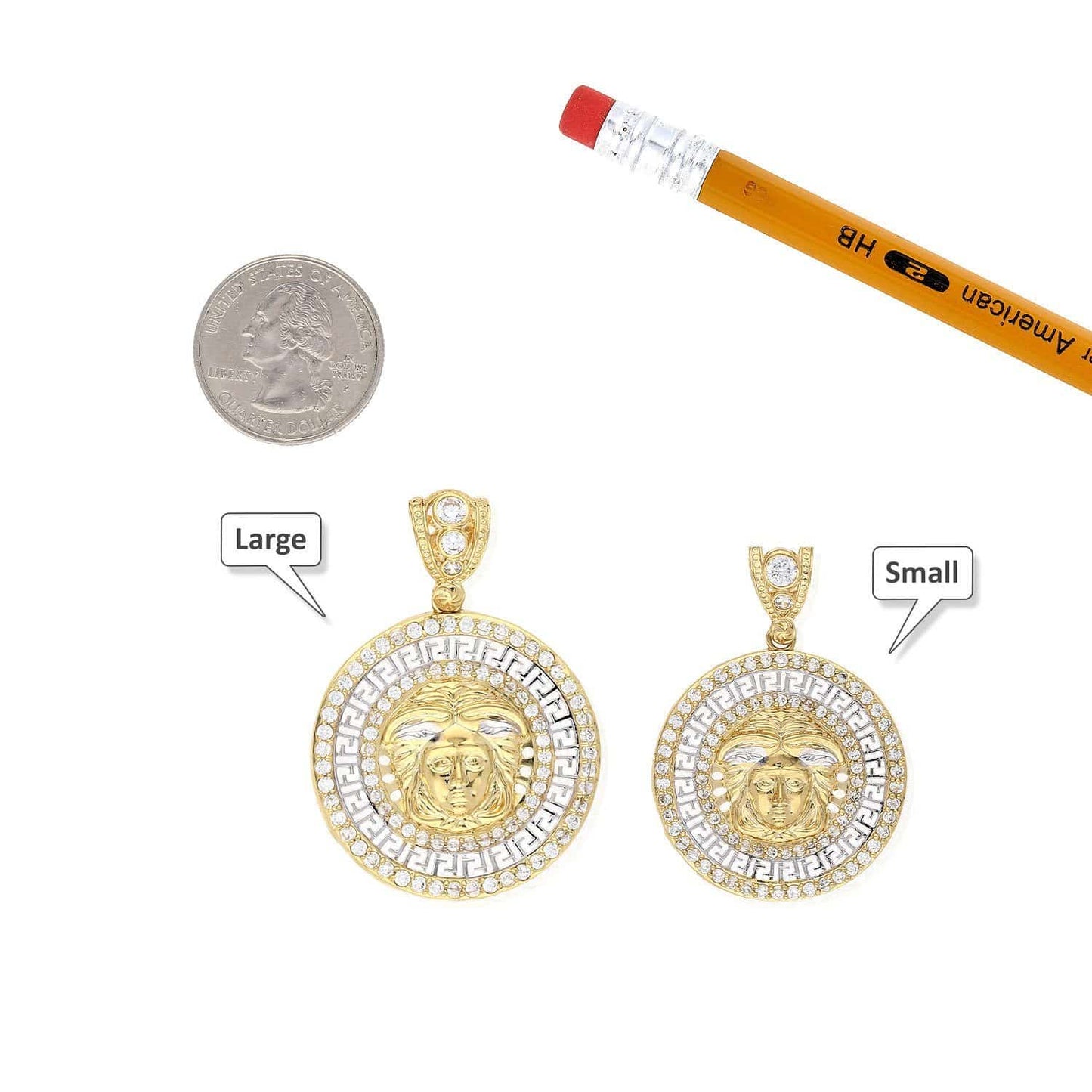 10K Yellow Gold CZ Fancy Medusa Head Medallion Pendant 32mm-37mm