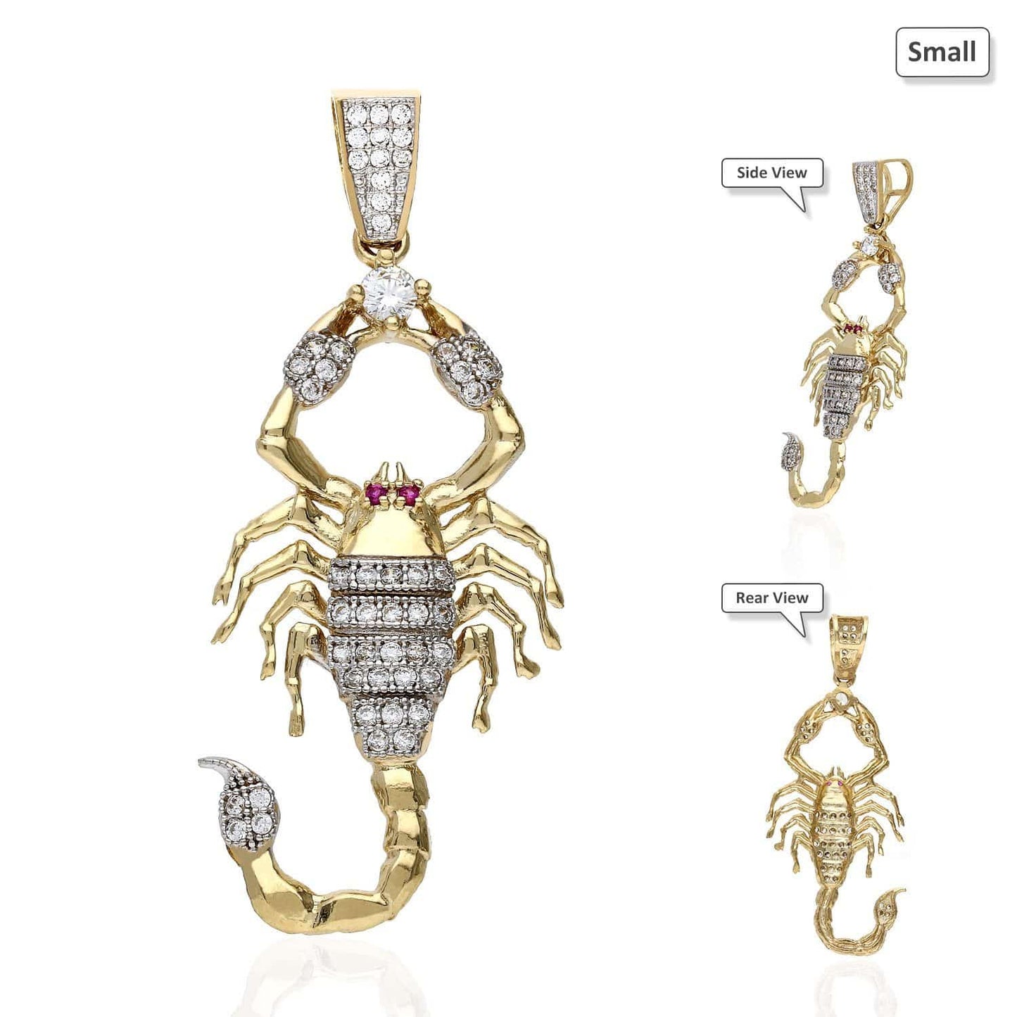 10K Yellow Gold CZ Pave Scorpio Charm Pendant 2"-3"