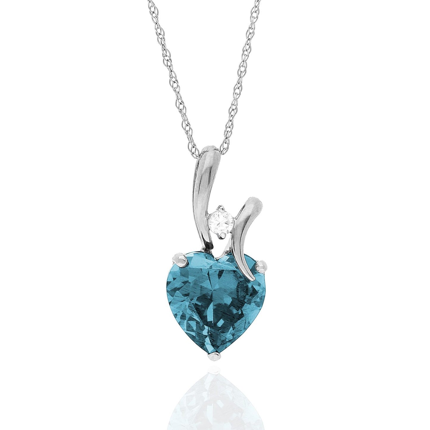 14K White Gold Cubic Zirconia And Heart Shape Birthstone Pendant w/ 18" Chain