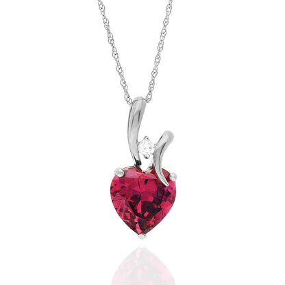 14K White Gold Cubic Zirconia And Heart Shape Birthstone Pendant w/ 18" Chain