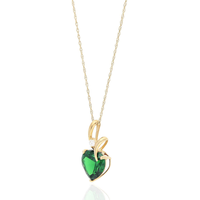 14K Yellow Gold CZ And Heart Shape Birthstone Pendant w/ 18" Chain