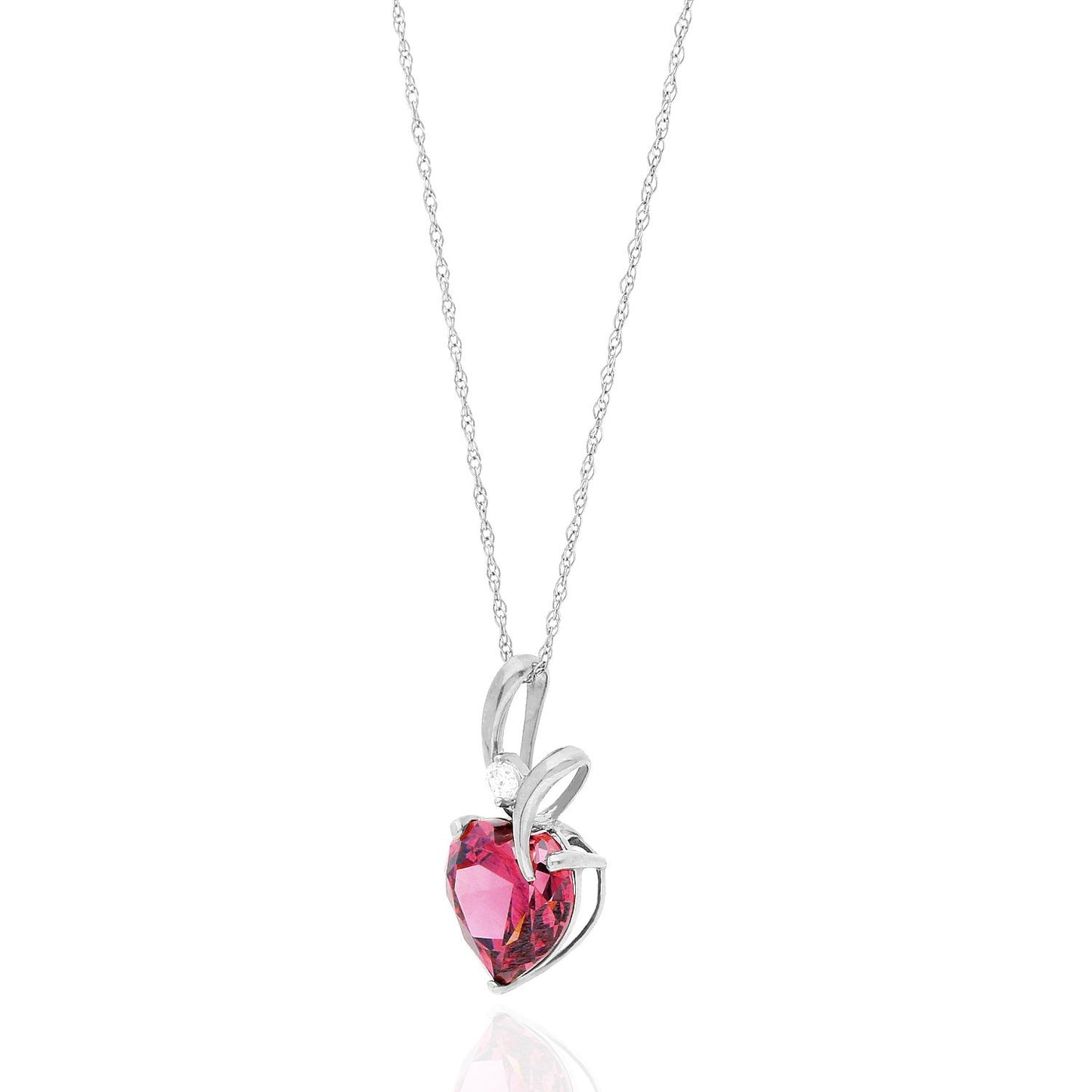 14K White Gold Cubic Zirconia And Heart Shape Birthstone Pendant w/ 18" Chain