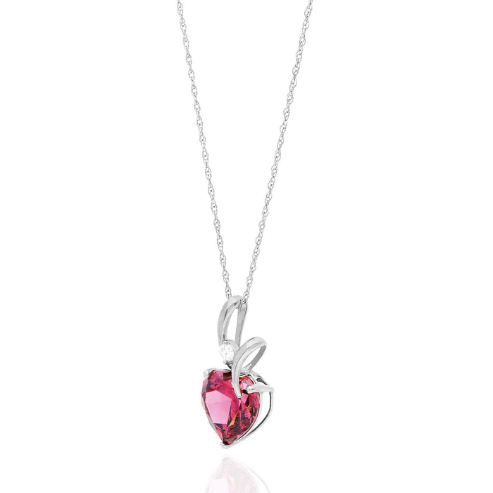 14K White Gold CZ And Heart Shape Birthstone Pendant w/ 18" Chain
