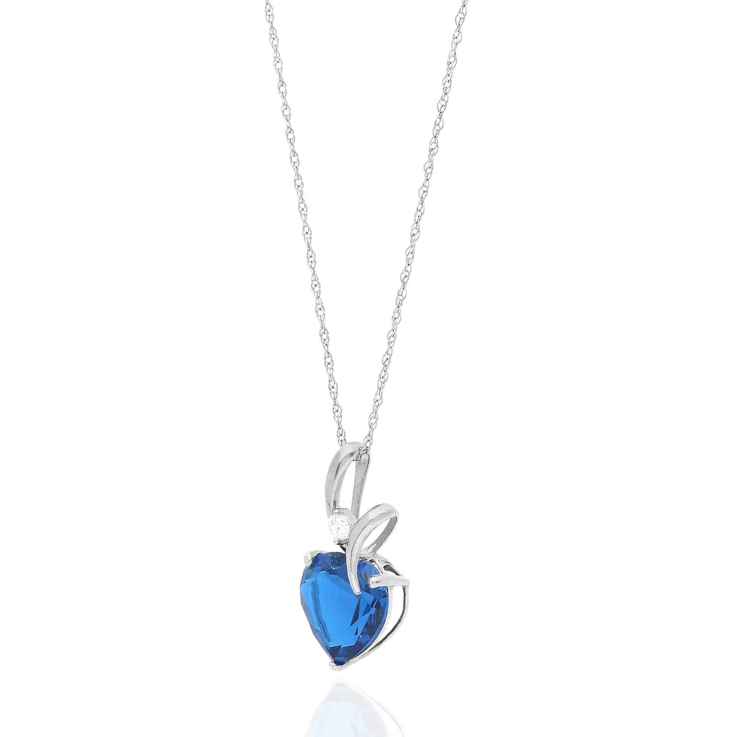 14K White Gold Cubic Zirconia And Heart Shape Birthstone Pendant w/ 18" Chain
