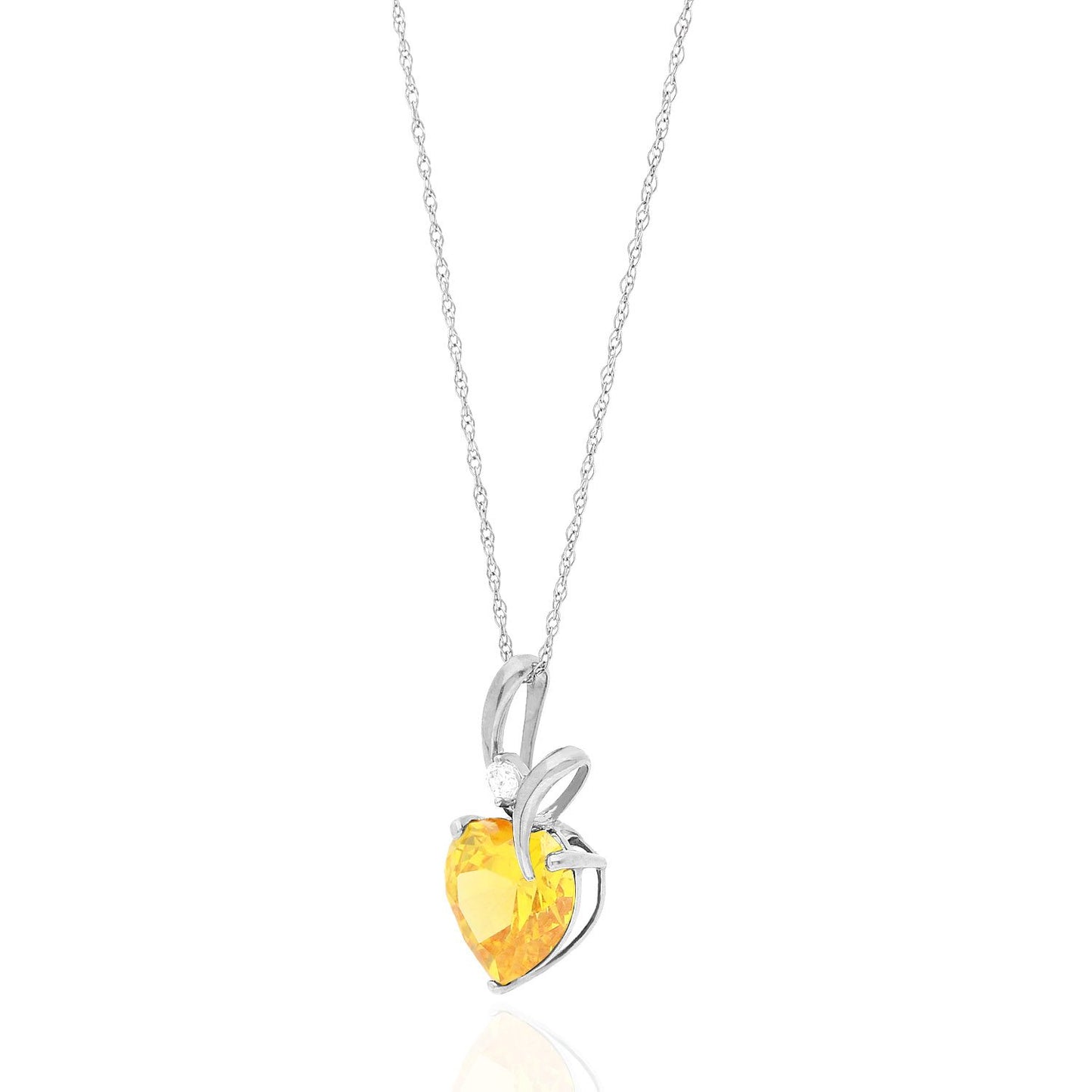 14K White Gold Cubic Zirconia And Heart Shape Birthstone Pendant w/ 18" Chain