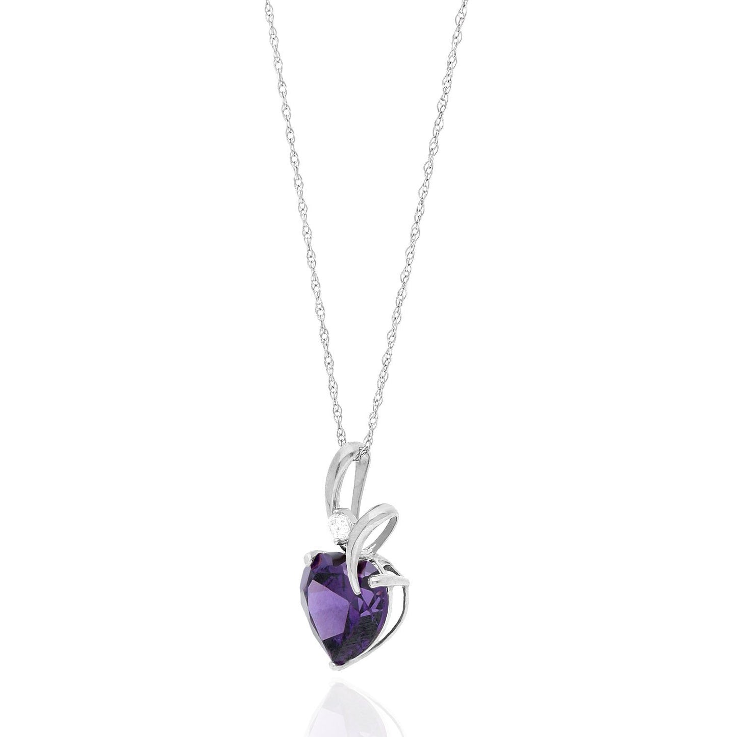 14K White Gold Cubic Zirconia And Heart Shape Birthstone Pendant w/ 18" Chain