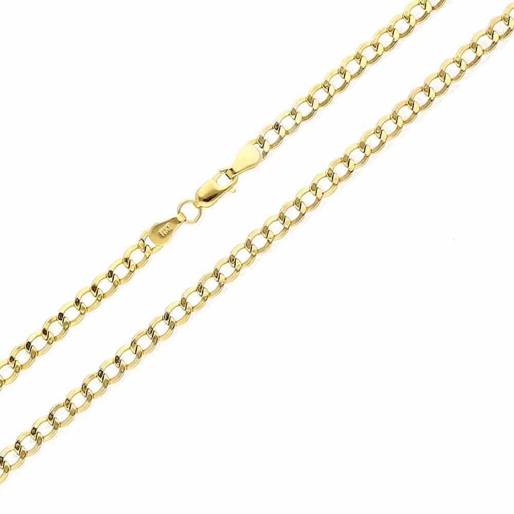 14K Real Gold Hollow 3.5mm Cuban Curb Chain Necklace 18"-26"