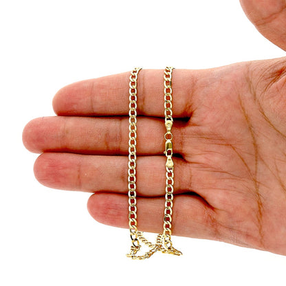 14K Real Gold Hollow 3.5mm Cuban Curb Chain Necklace 18"-26"