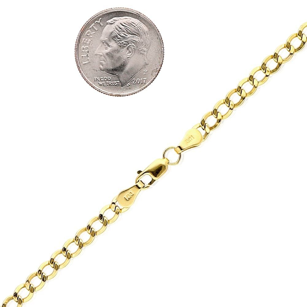 14K Real Gold Hollow 3.5mm Cuban Curb Chain Necklace 18"-26"