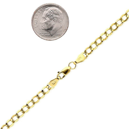 14K Real Gold Hollow 3.5mm Cuban Curb Chain Necklace 18"-26"
