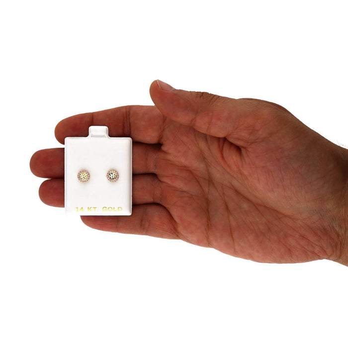 14K Yellow Gold Diamond-Cut Gemstone Round Halo 7mm Screw Back Stud Earrings