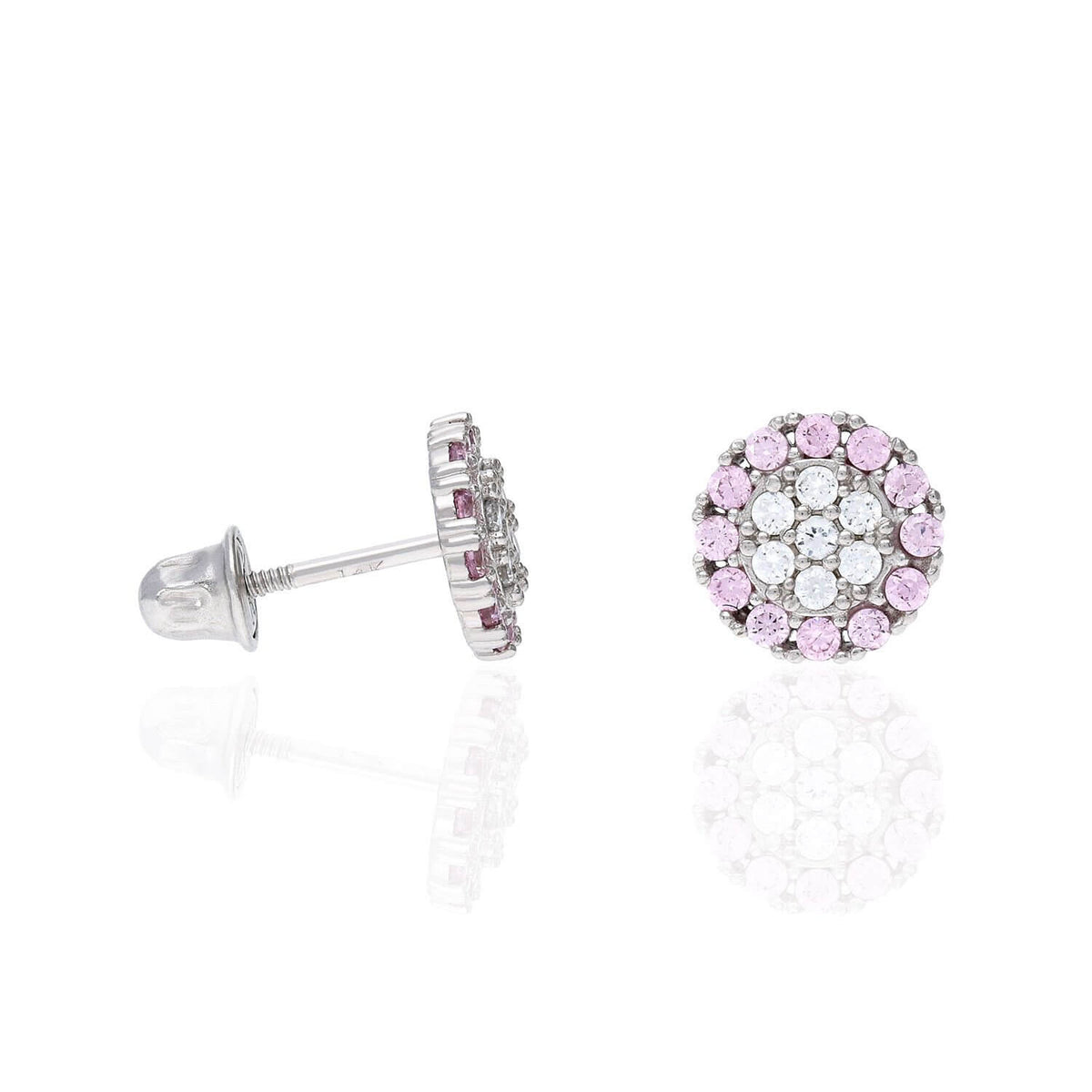 14K Gold CZ Gemstone Halo Round Cluster Screw Back Stud Earrings