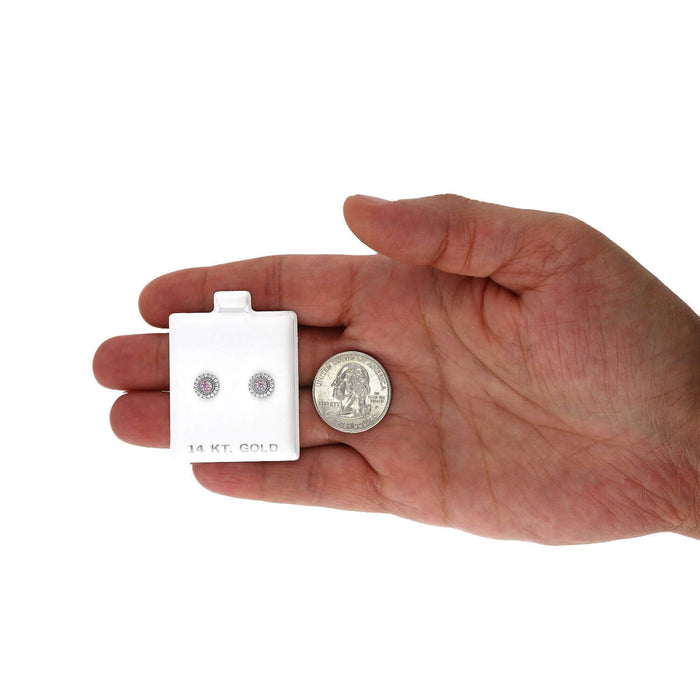 14K White Gold Color Gemstone Round Halo Fancy Birthstone Screw Stud Earrings