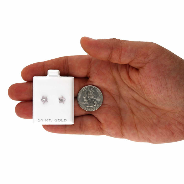 14K White Gold Diamond-Cut Color Gemstone Little Star Screw Back Stud Earrings