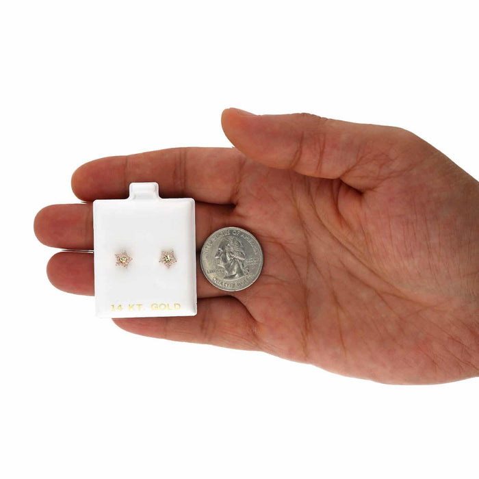 14K Yellow Gold Diamond-Cut Color Gemstone Little Star Stud Earrings