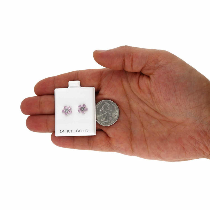 14K White Gold Color Gemstone Flower Screw Back Stud Earrings