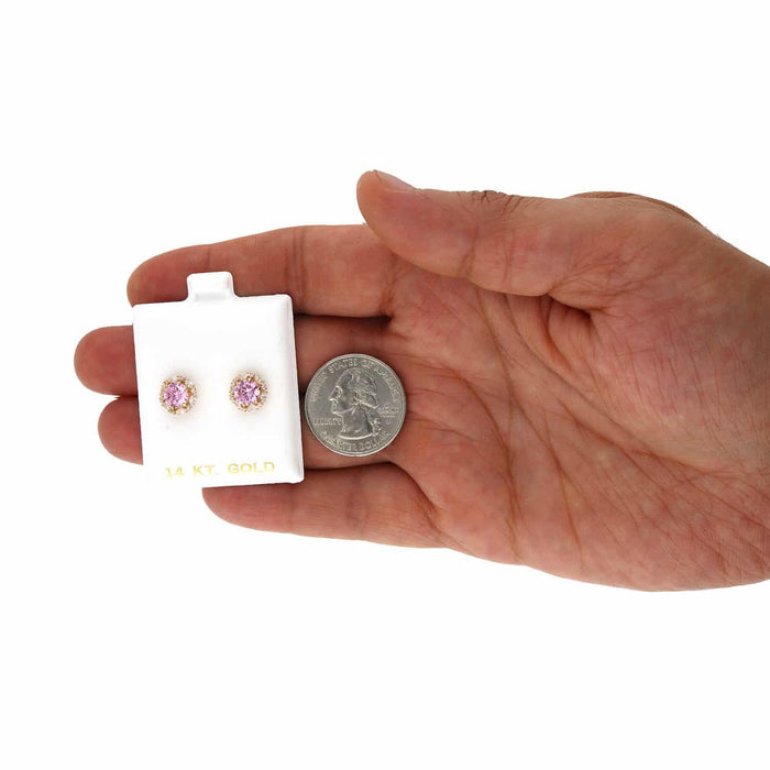 14K Yellow Gold Round And Marquise Gem Birthstone Halo Stud Earrings