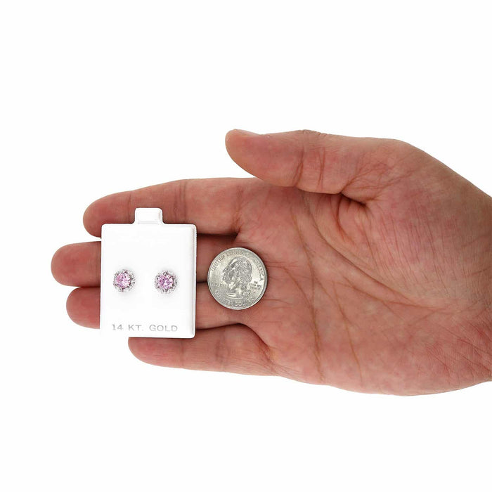 14K White Gold Round And Marquise Gem Birthstone Halo Stud Earrings