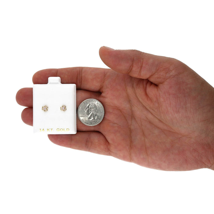 14K Yellow Gold Color Birthstone Open Flower Kids Screw Back Stud Earrings