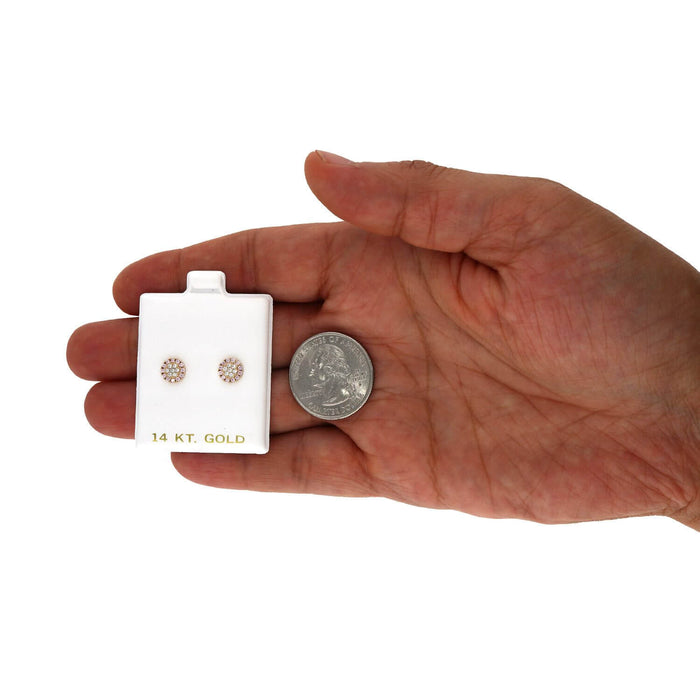 14K Gold Halo Round Cluster Screw Back CZ Birthstone Stud Earrings