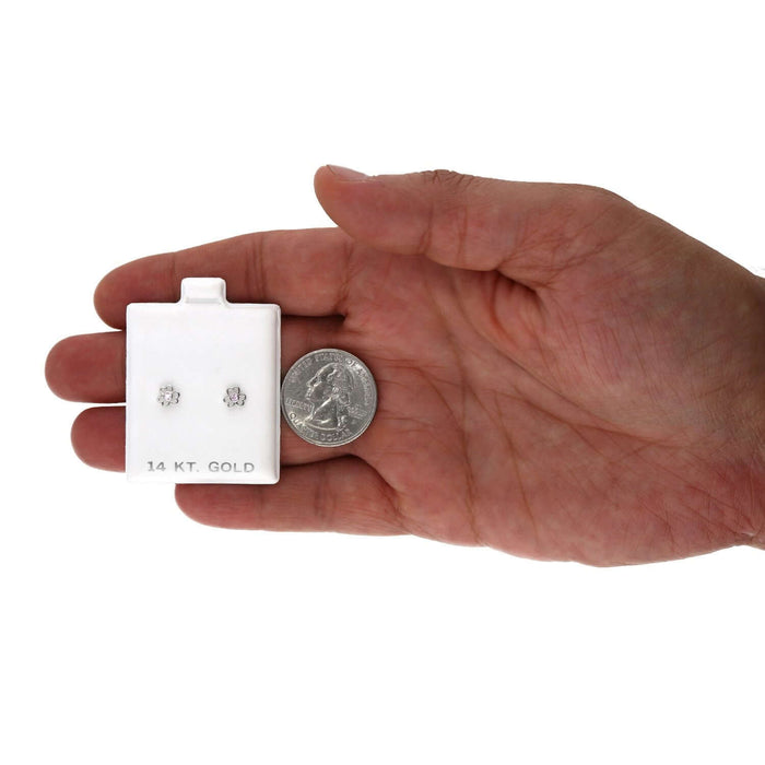 14K White Gold Open Flower Bezel Set Gemstone Kids Screw Back Stud Earrings