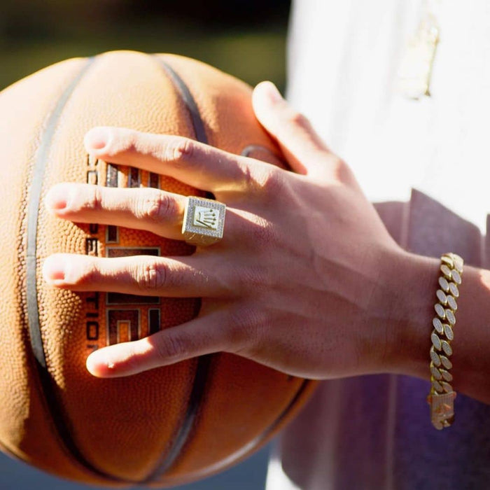 14K Yellow Gold CZ Pave Crown Signet Ring