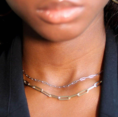 14K White Gold 2.5mm Hollow Paperclip Chain Necklace 18"-24"