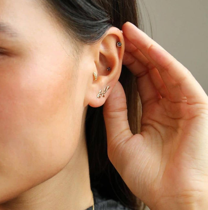 14K Yellow Gold Leaf Ear Climber Earrings 20mm