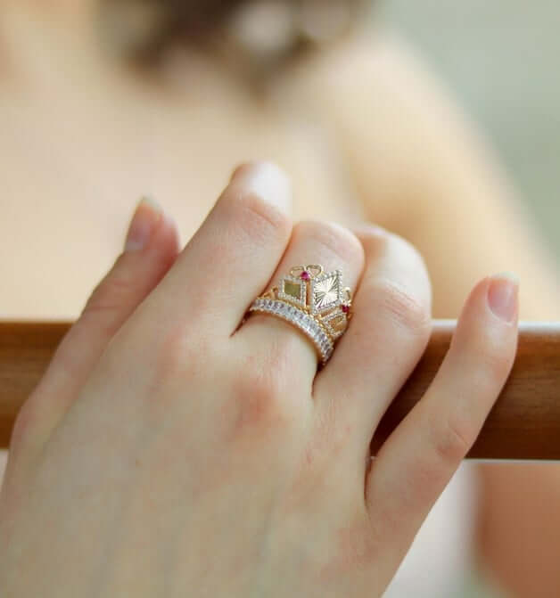 14K Yellow Gold CZ Ruby Crown Ring - WJD Exclusives