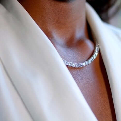 50CTW CZ 5mm Sterling Silver Tennis Necklace 16"-26"