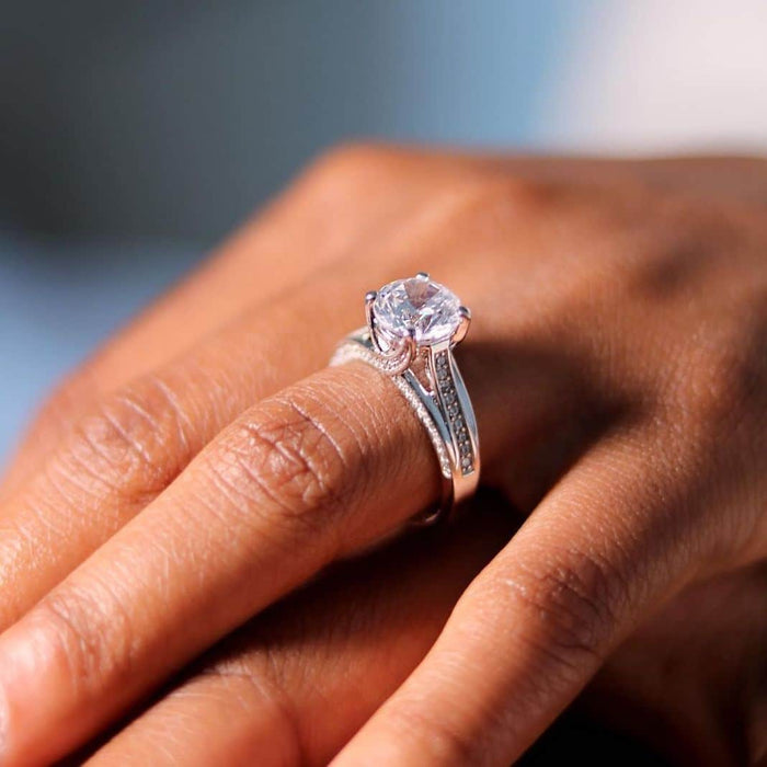 2.50CTW CZ 14K Gold White Split Shank Pave Engagement Ring