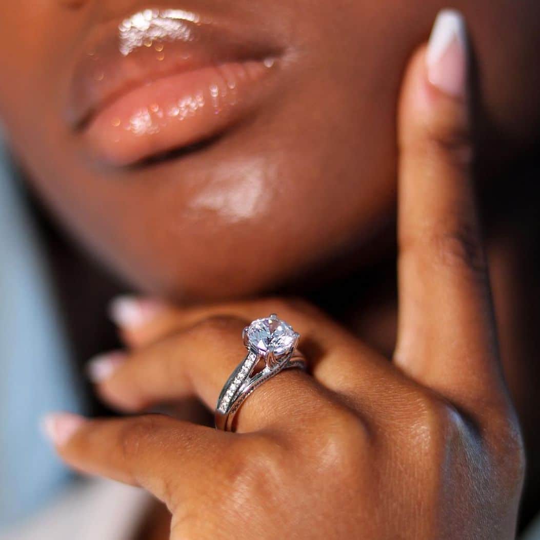 2.50CTW CZ 14K Gold White Split Shank Pave Engagement Ring