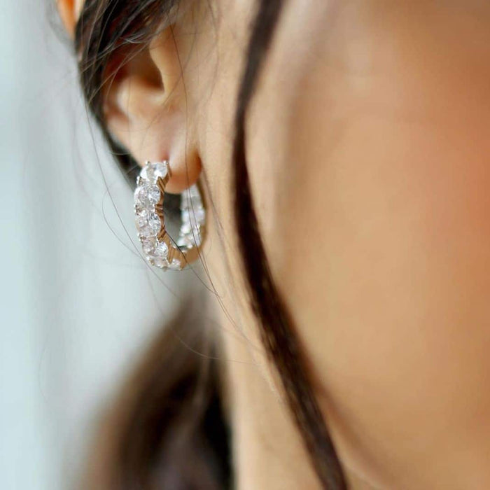 Yellow White Gold Over Silver CZ Huggie Hoop Earrings 22mm