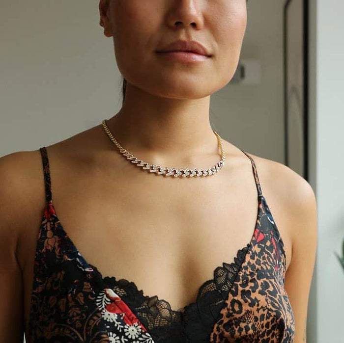 14K Yellow Gold Graduated Franco Miami CZ Necklace (Hollow) 17" - 18" Adjustable - WJD Exclusives