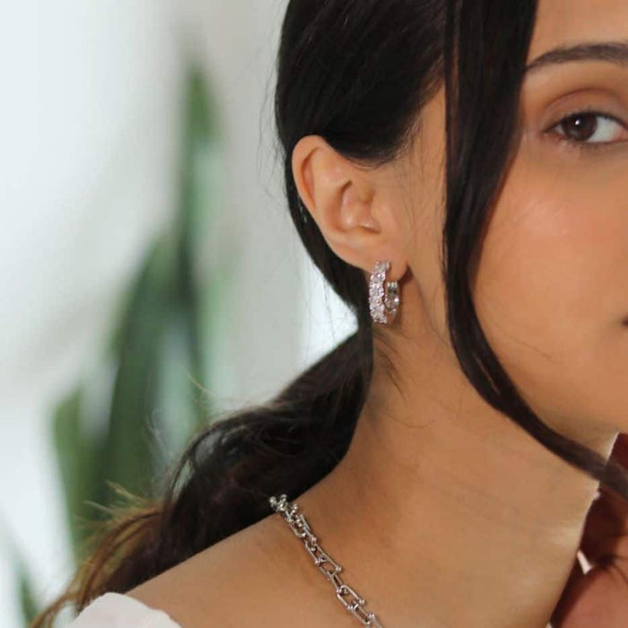 Yellow White Gold Over Silver CZ Huggie Hoop Earrings 22mm