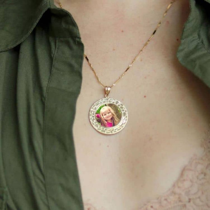 Customizable 10K Yellow Gold Nugget Picture Photo Memory Medallion Pendant 1.5" - WJD Exclusives