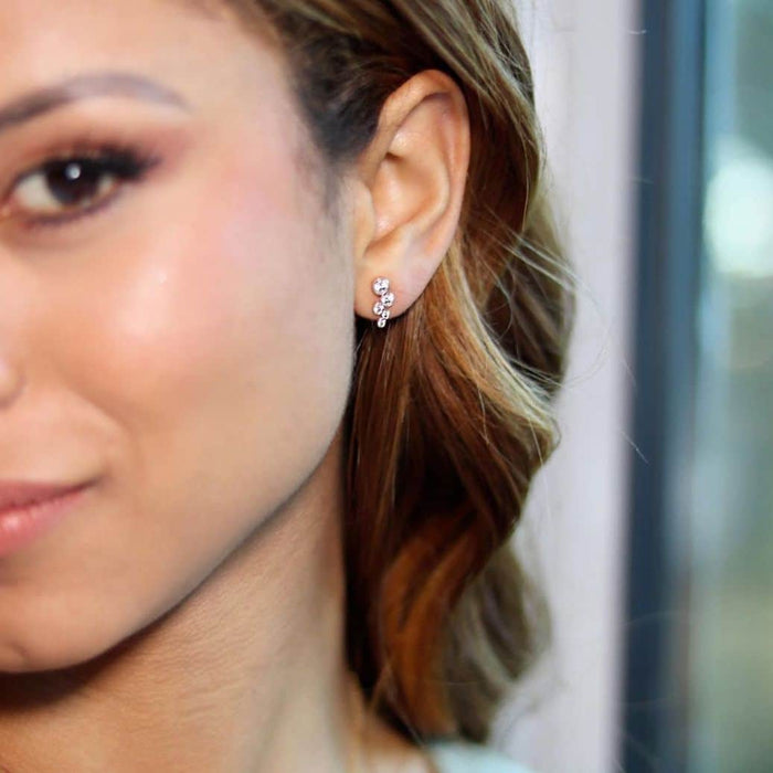 14K Yellow Gold Bezel CZ 12mm Climber ZigZag Bubble Stud Earrings